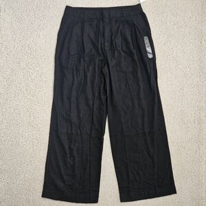 Gap Linen Blend Pants Wide Leg Pleated Black Pockets Office Lightweight Women 12